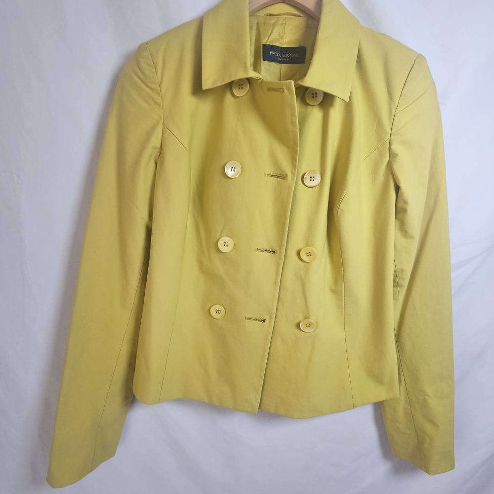 PIAZZA SEMPIONE‎ Canary Yellow Cotton Blend Jacket Blazer Sz 40 - Picture 2 of 9